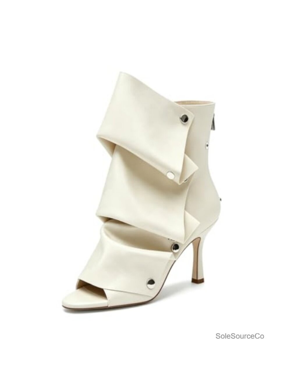 Women's Open Toe Ruched Booties Kitten Heel Faux Leather Ankle Boots